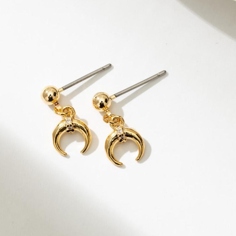 Crescent Moon Dangle Studs